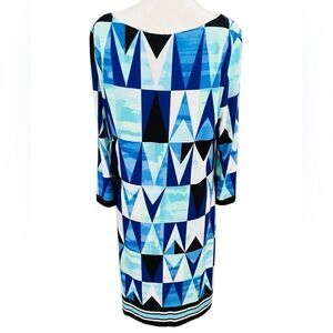 Eliza J round neckline shift  style patterned dress with border print size 14.
